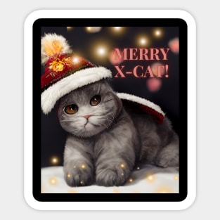 Christmas cat - charming shorthair on the Xmas cosy evening Sticker